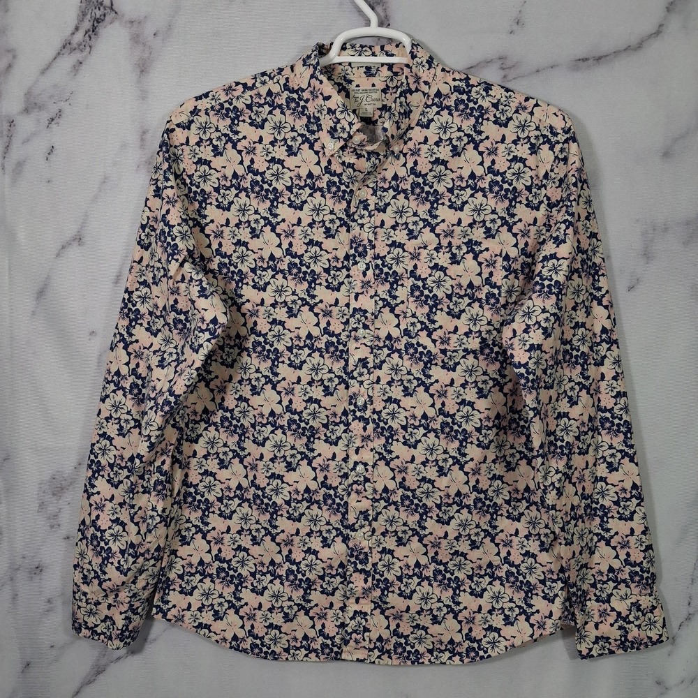 J. Crew Men's Slim Stretch Secret Wash Shirt L Pink Navy Floral  Organic Cotton